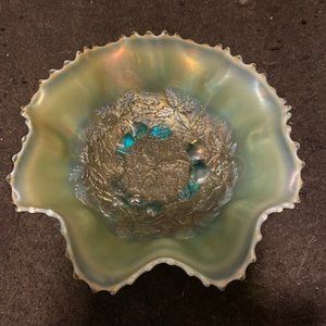 REDUCED  Northwood Aqua opalescent RARE COLOR 3 Fruit Medallion Bowl